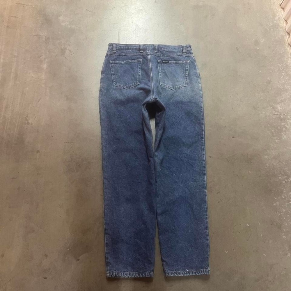 Vintage Woolrich men blue flannel lined jean straight 90s Hong Kong work warm 35